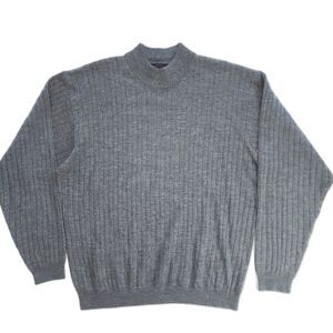 Vintage Allen Solly Grey 100% Merino Wool Mock Neck Sweater Size M
